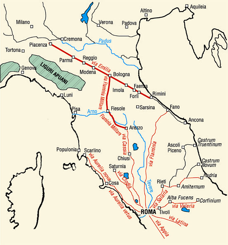 Mappa-strade-principali-romane-Italia-centrale-nord-180aC Cartina-strade-romane-centro-nord-180aC
